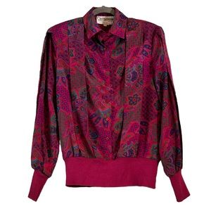 Castleberry Vintage Women’s Pink‎ Paisley Floral Pleated Button Down Shirt  Sz 6